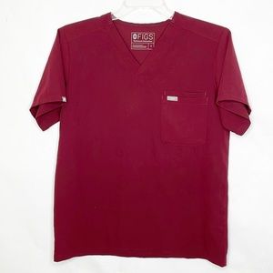 Men's Figs Leon Scrubs Top in Burgundy (M)